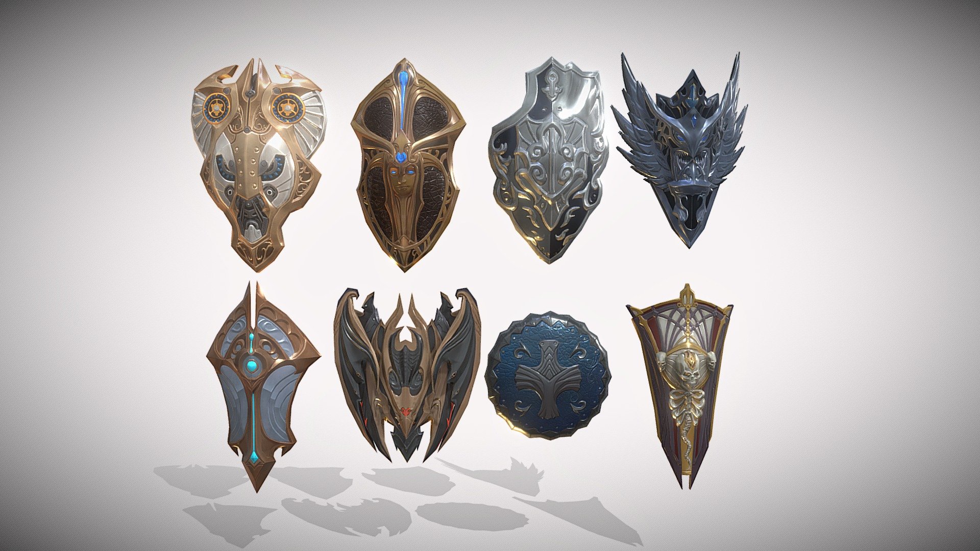 A collection of eight epic battle shields.


Model: about 400 triangles por model.
Mats: diffuse, normal, occlusion and metallic.
Res: 2048 x 2048.
 - Battle Shields - Buy Royalty Free 3D model by Jacob Shearston (@JacobShearston) 3d model