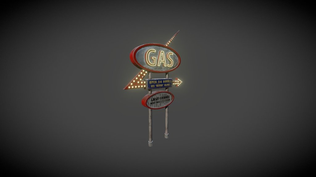 A googie style Gas Station sign for a short film I'm in the process of making! - Gas Station Sign - 3D model by BrianTheWatson 3d model