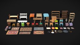 Interior Furniture assets, vase, pillow, pack, furniture, table, 4k, shelving, carpet, highresolution, architecture, pbr, chair, home, wood, highpoly
