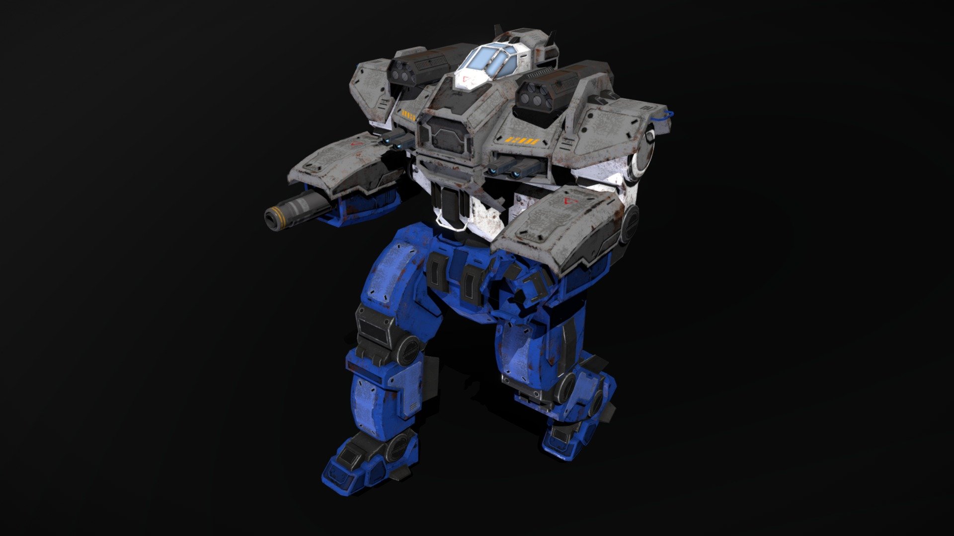 This is a model of a low-poly and game-ready scifi mech. 




30+ animations (in place + root motion)

Non-humanoid Skeleton with 19 bones

Modular weapon design

Canons, lasers, MGs, long- and short-range-missile launchers

2 missiles, 2 projectiles

34 decals

Arms are destructible (can be blown off)

Hands have no bones and are not animated

Hands are optional and can be removed/replaced with weapons

5 different texture sets

PSDs with intact layers are included

The weapons are separate meshes and can be animated with a keyframe animation tool. The weapon loadout can be changed as well.

Please note: The textures in the Sketchfab viewer have a reduced resolution to improve Sketchfab loading speed.

If you have bought this model please make sure to download the “additional file”.  It contains FBX meshes, full resolution textures and the source PSDs with intact layers. The meshes are separate and can be animated (e.g. firing animations for gun barrels) 3d model