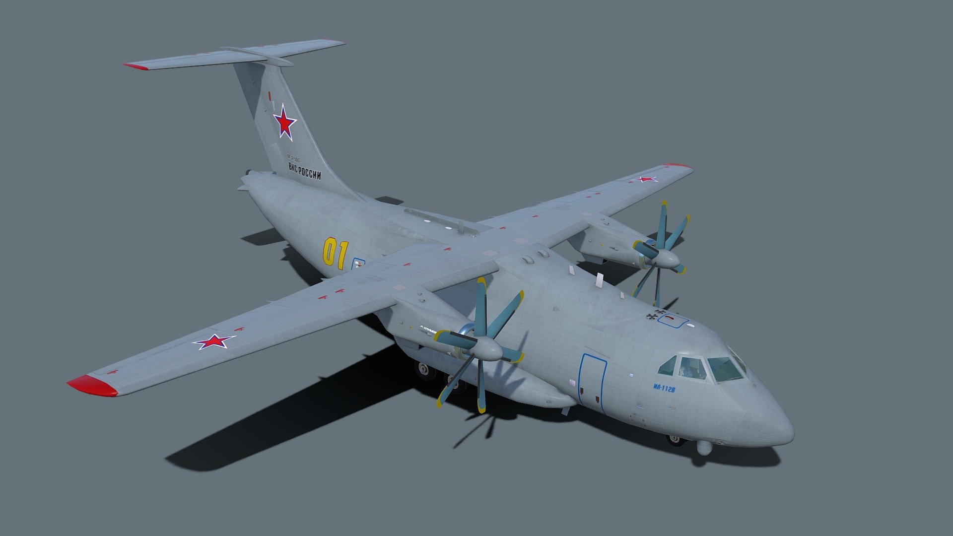The Ilyushin Il-112 is a high-wing light military transport aircraft being developed by Ilyushin Aviation Complex (JSC IL) for air landing and airdrop of military air cargoes, equipment and personnel. The aircraft is newest of all historically Soviet-origin aircraft (as of July 2019), and being manufactured by Voronezh Aircraft Production Association in Voronezh 3d model