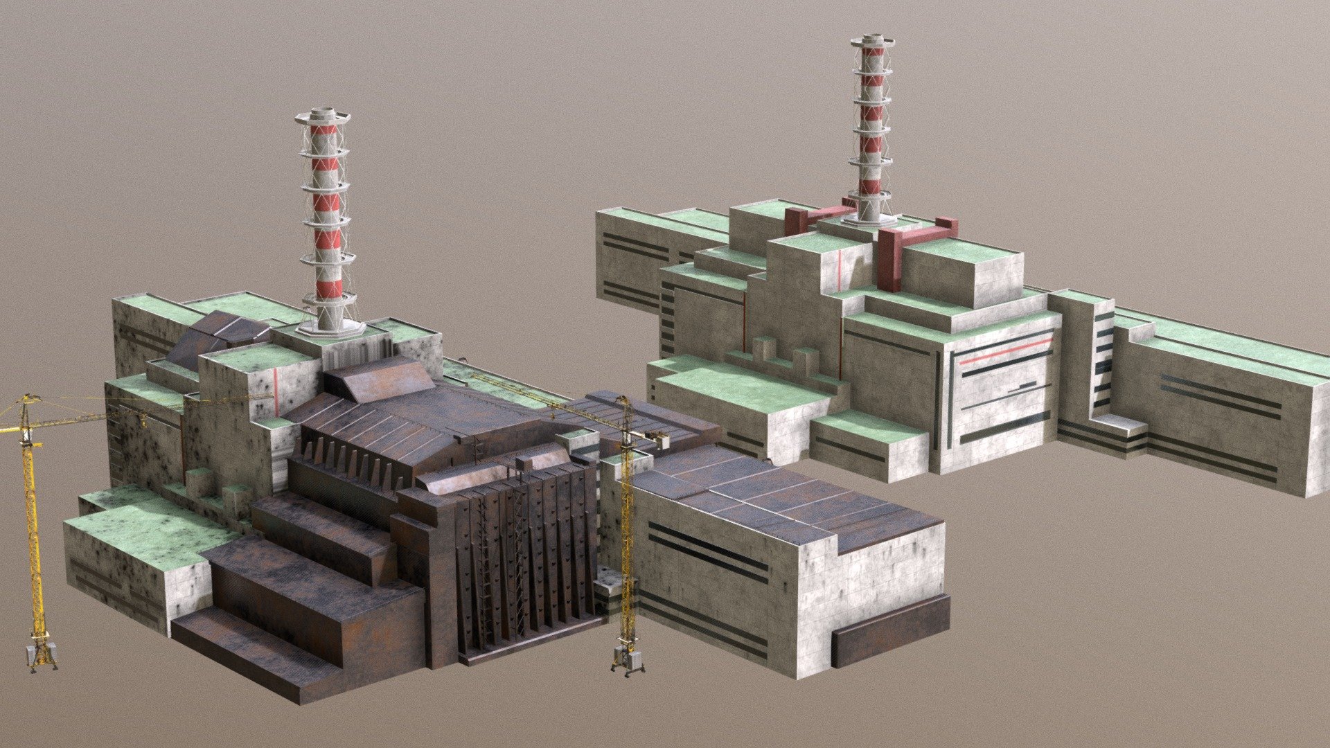 Chernobyl plant -  3. and 4. sarkofag + before 
Game ready model for unreal, unity engine. For scenes, videos, games.
4k PBR  textures in substance painter. Albedo, Metalic + rougness, Normal map. 
gizmos ready. You need somting ? PM me =)
ready for 3D printing - Chernobyl plant -  3. and 4. sarkofag + before - Buy Royalty Free 3D model by Thomas Binder (@bindertom61) 3d model