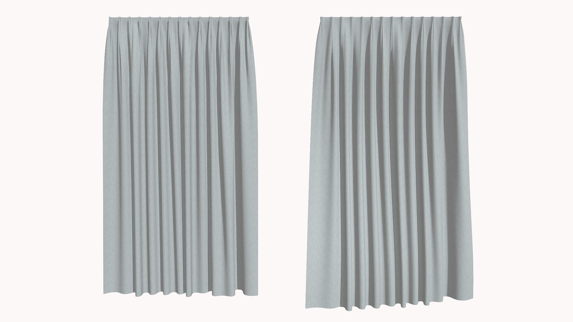 Curtains
A pair of curtains - one static and one with a subtle effect of blowing in the wind. Great for modern ArchViz scenes.

Height: 270 cm (can be easily scaled to match your scene without loosing proportions)




UV unwrapped

Subdivision ready

Quad based topology

2K Textures

TIP: For Blender users, light transmission effect can be achived by adding Solidify modifier and adjusting material's Subsurface.

Contains .BLEND and .FBX files 3d model