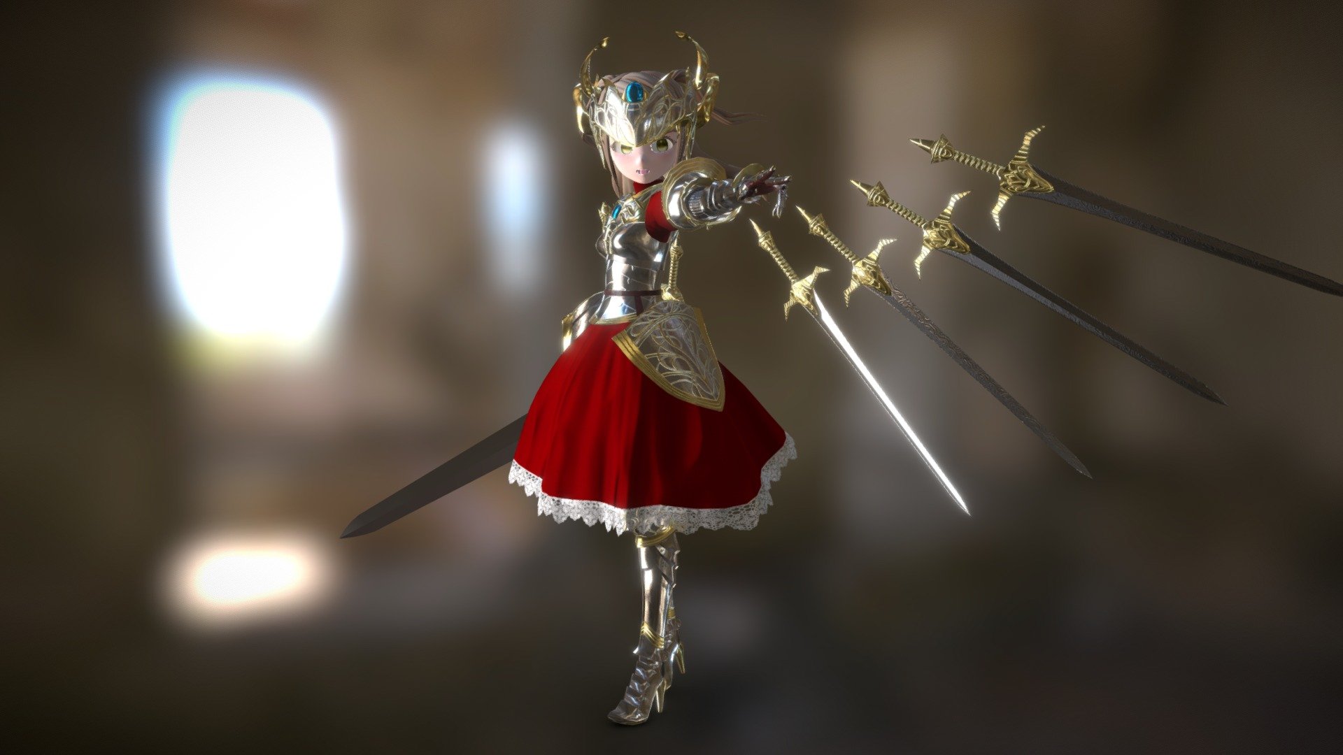She is Megidna, created as an avatar for VRChat. 
“Dragon-Armed Knightess” are use magic that use dragon’s blood as a source of power and cursed swords tempered with the dragon’s blood as weapons in battle.

この「竜装の姫騎士メギドナ」はVRChat用アバターとして制作しました。
彼女は竜の血を媒介とした魔法と、竜の血で焼き入れされた魔剣を武器として戦いに身を投じる「竜装騎士」です。 - Dragon-Armed Knightess Megidna - 3D model by scramasax 3d model