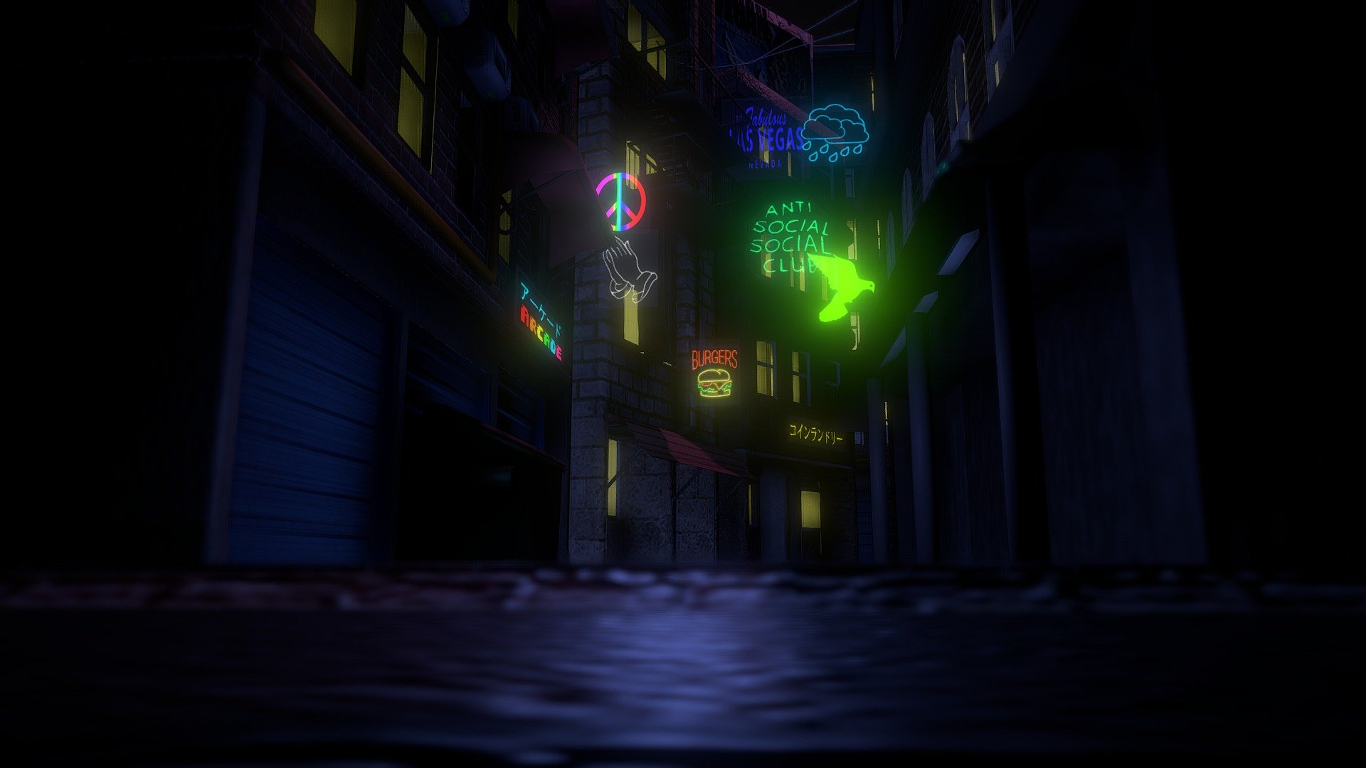 This is a neon ally way. with ambient lighting 3d model