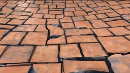 Polished terracotta broken tiled floor