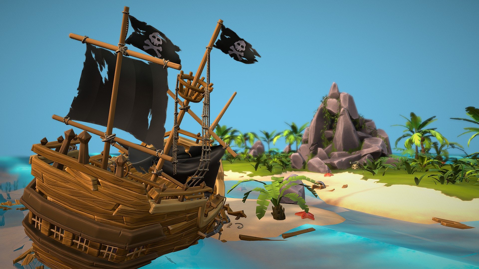 The story of treasure island and the sad fate of pirates.
Made in 3DMax, Marmoset, Substance Painter, ZBrush 3d model