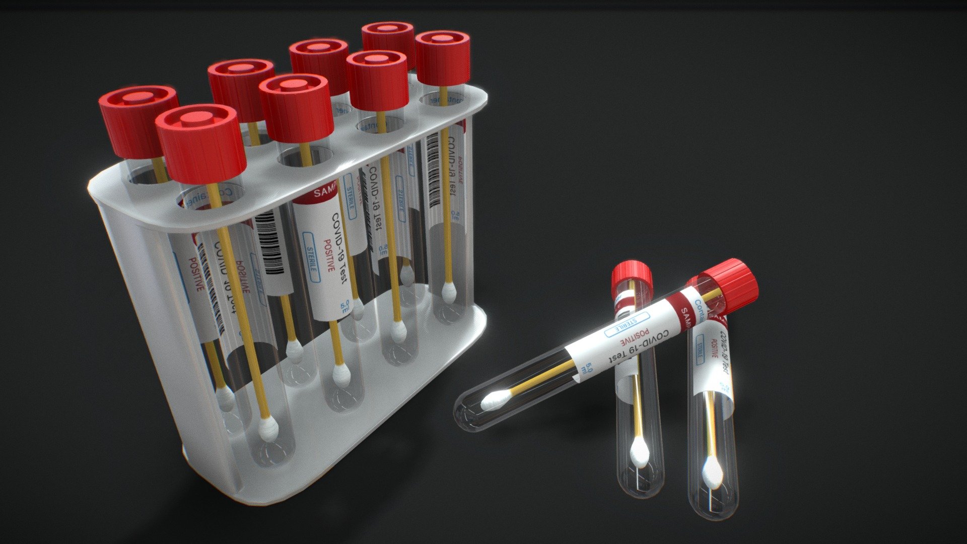 Test tubes for Coronavirus Covid-19 (SARS-COV-2) - Lab Testing Kit Tubes for Covid-19 SARS-COV-2 - Buy Royalty Free 3D model by hdaniel999 3d model
