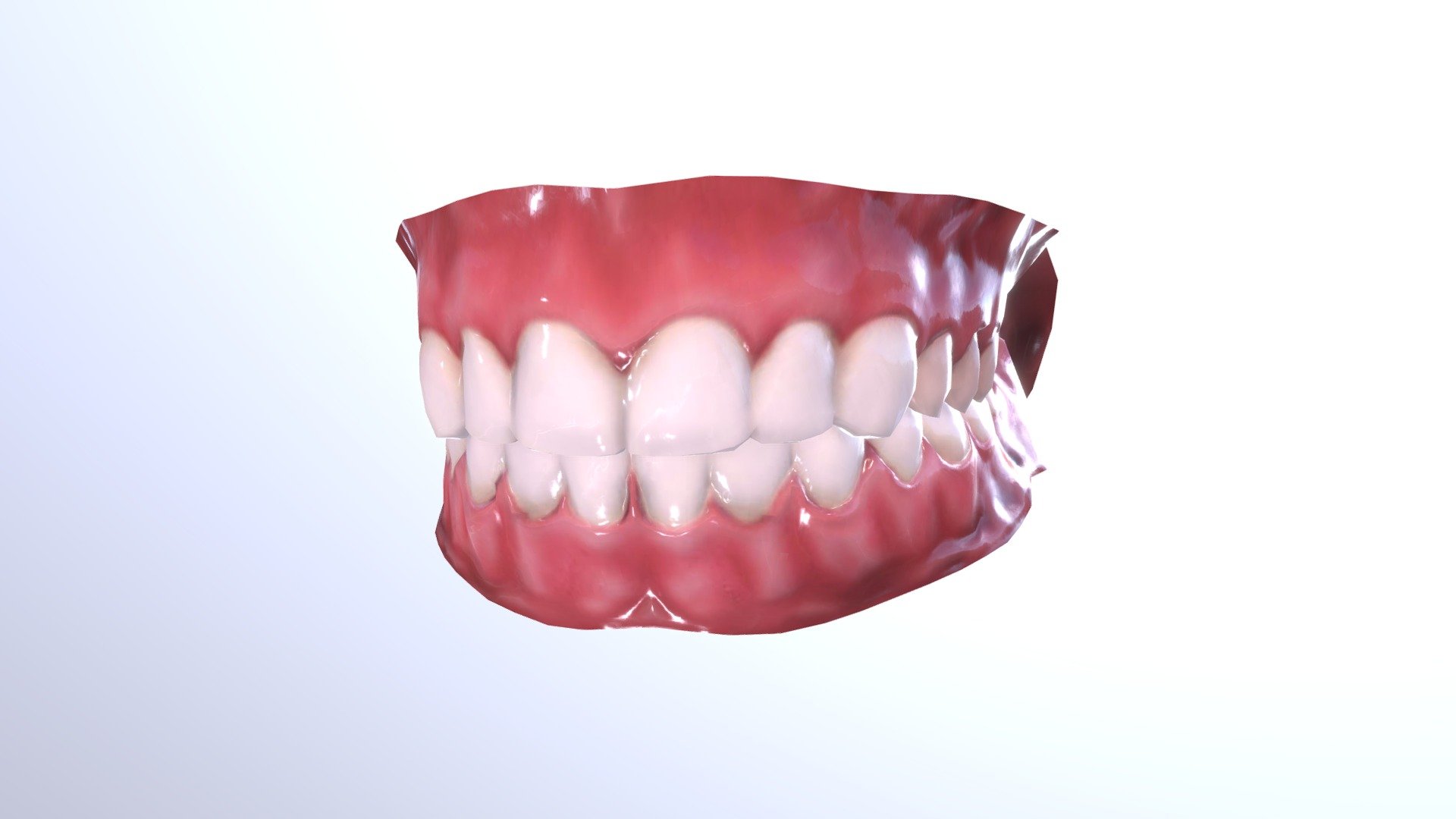 Model information:




This model is low poly, designed for video games.

FBX

Weight - 200 kb

Polygons (squares) - 2600

Vertices - 2500

Teeth and Gums are one-piece mesh.

Textures:




JPG | TGA

Total Weight - 400 kb | 30 mb

[2048x2048]

PBR (BaseColor + Metallic + Roughness + Normal + AO)

Internal blackout baked into BaseColor

Animation:




Universal bone rigging

Correct pivot, to easy open mouth

Tongue separately

 - Mouth Teeth for Game Character Low-poly - 3D model by Zelad (@zelad3d) 3d model