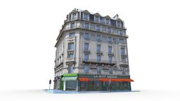 Paris Corner Building france, paris, french, photorealistic, corner, store, apartment, resident, realistic, facade, parisian, low, poly, house, building