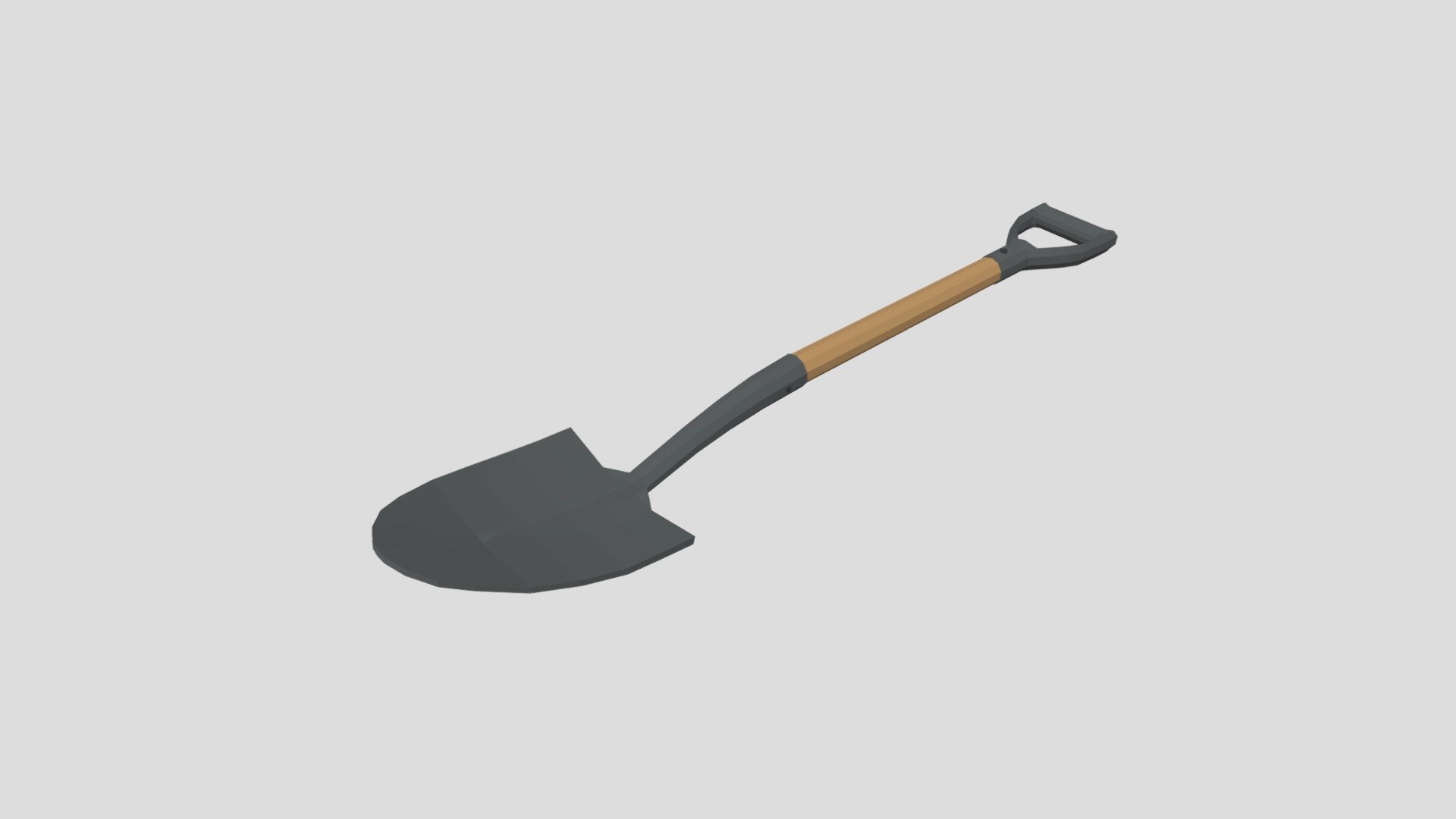This is a low poly 3D model of a shovel. The low poly shovel was modeled and prepared for low-poly style renderings, background, general CG visualization presented as 1 mesh with quads only.

Verts : 404 Faces : 396.

The 3D model have simple materials with diffuse colors.

No ring, maps and no UVW mapping is available.

The original file was created in blender. You will receive a 3DS, OBJ, FBX, blend, DAE, Stl, gLTF.

All preview images were rendered with Blender Cycles.  Product is ready to render out-of-the-box. Please note that the lights, cameras, and background is only included in the .blend file. The model is clean and alone in the other provided files, centred at origin and has real-world scale 3d model