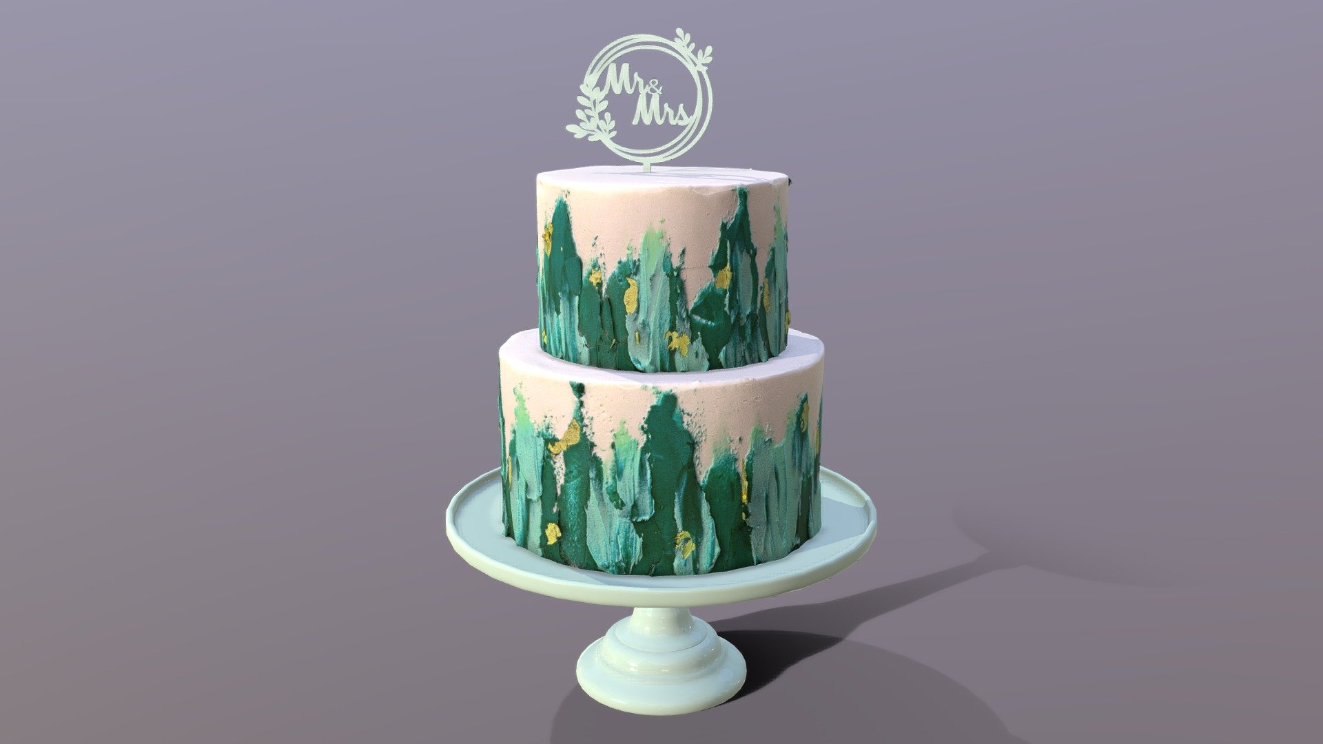 3D scan of an elegant Turquoise Wedding Cake on the Mosser glass stand which is made by CAKESBURG Online Premium Cake Shop in UK. You can also order real cake from this link: https://cakesburg.co.uk/products/elegant-silky-naked-cake?_pos=1&amp;_sid=075fc6f3e&amp;_ss=r

Textures 4096*4096px PBR photoscan-based materials Base Color, Normal, Roughness, Specular, AO) - Elegant Mr and Mrs Turquoise Wedding Cake - Buy Royalty Free 3D model by Cakesburg Premium 3D Cake Shop (@Viscom_Cakesburg) 3d model