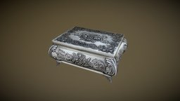 Small silver jewlery box storage, medieval, jewlery, antique, silver, metal, old, box, iron, low-poly, game, lowpoly, free, fantasy, container, steel