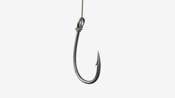 Fishing hook with line fish, catch, fishing, line, hook, sharp, equipment, metal, fisherman, stainless, lure, bait, triple, fishhook, tackle, 3d, pbr, steel
