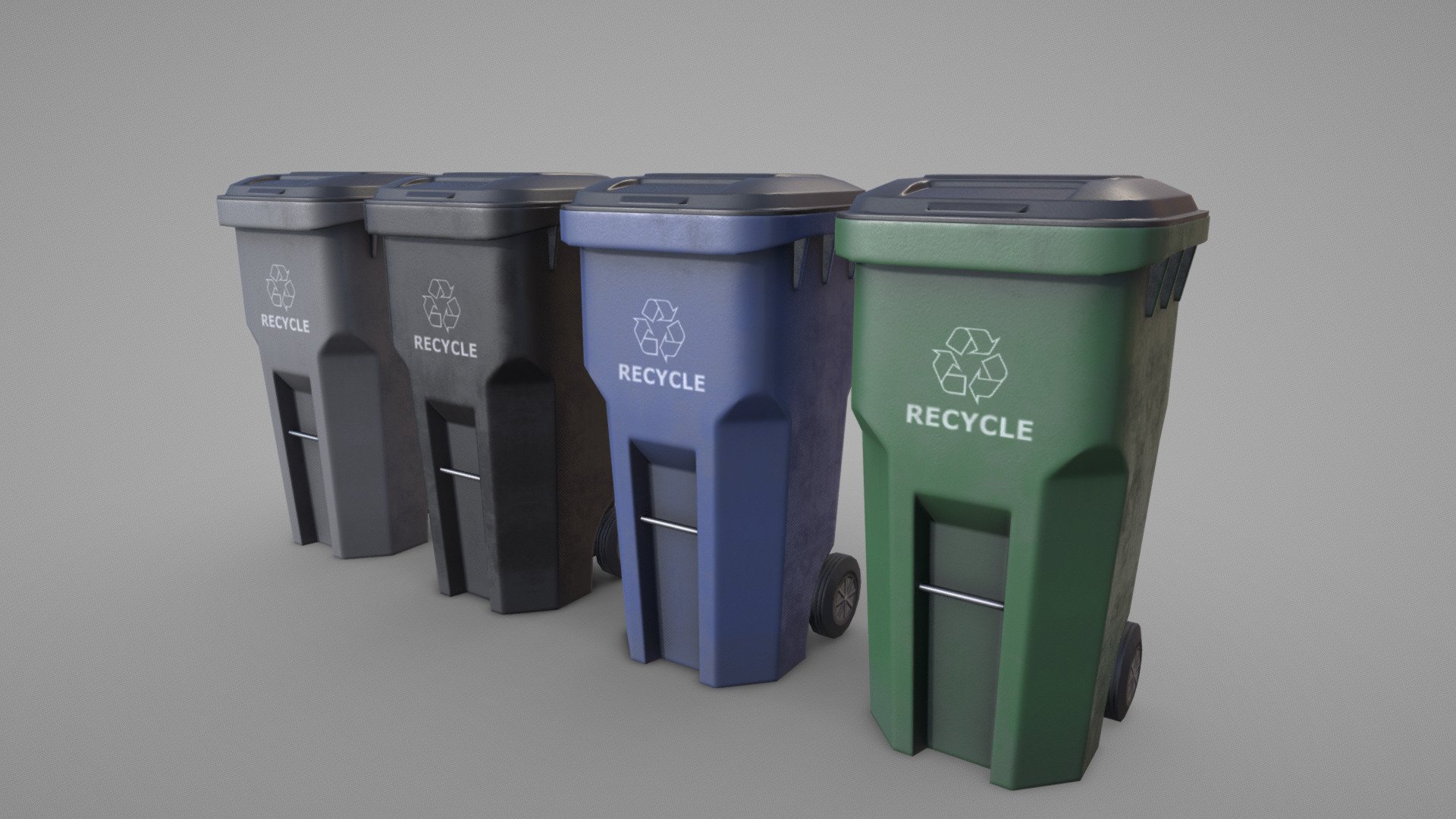 Low poly Trash can with PBR textures . 4 variants of the Base Color map (albedo) of different colors (Green, Blue, Black and Grey). 

All textures are in PNG 1024x1024

Textures included:




Base Color (Albedo)

Normals

Metalness

Roughness

Ambient Occlusion

Polygon Count:




Triangles - 980

Vertices - 558
 - Trash Can - Download Free 3D model by Lyskilde (@longtail) 3d model