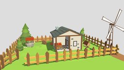 Farm tree, fence, wooden, garden, farm, nature, freedownload, game, lowpoly, house, wood