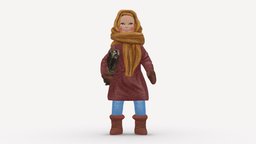 001363 girl in velvet purple coat with  sticks style, toy, people, purple, clothes, miniature, coat, realistic, movie, velvet, character, 3dprint, girl, model, multics