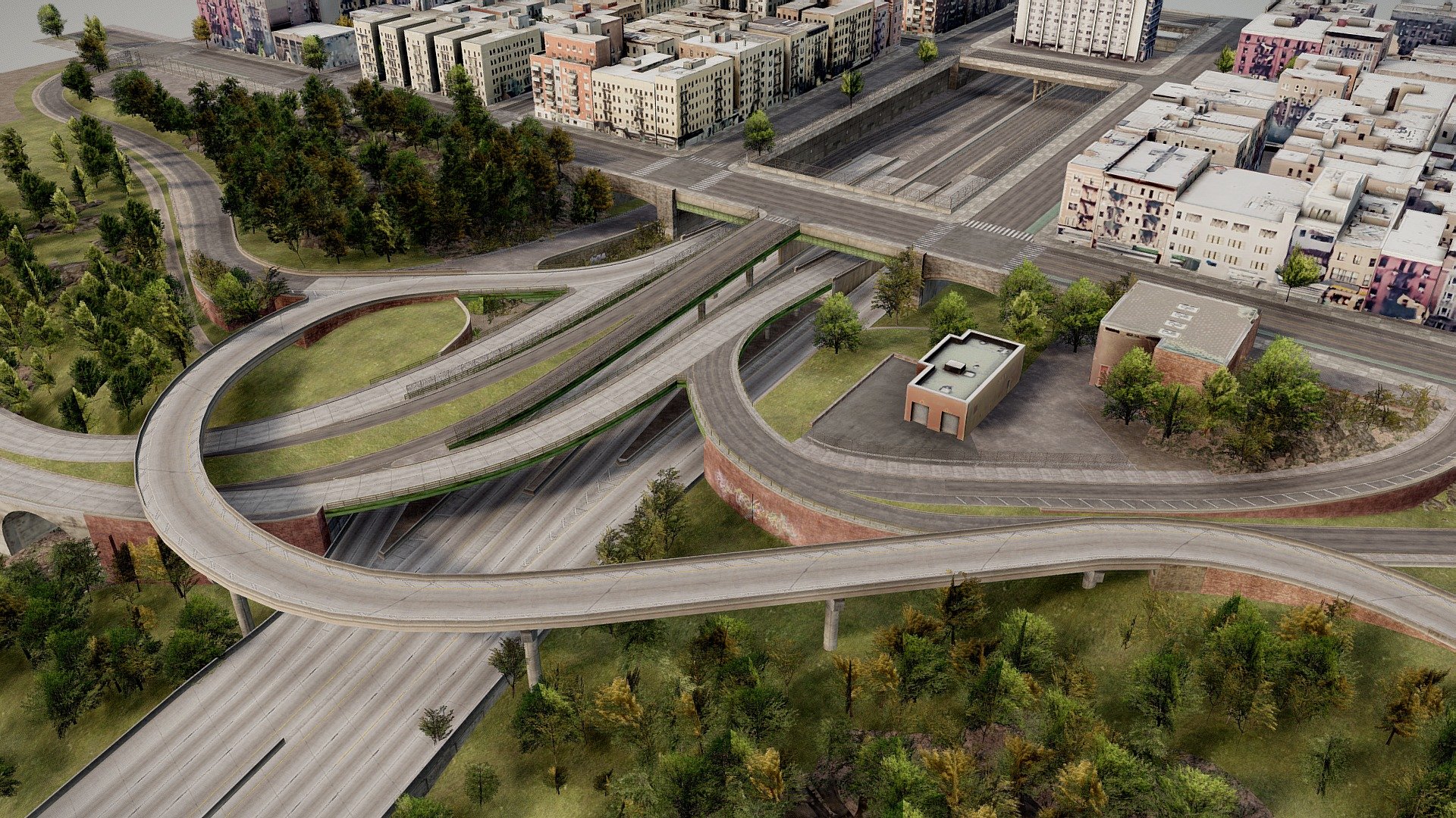 Interstate 95 Upper Level, New York, NY 10033, USA

A highway interchange scenery in New York, Little Dominican Republic made using Blender 3.3.2. 

This had been one of my older projects which I havent visted for a while, so I've dedicated some time refurbishing up this particular section for public use (yes I'm feeling extremely generous). The file size is pretty hefty so source files and textures are all included in a single folder - just be sure to extract zip file into a folder. 

Also quick side note, I haven't been able to find some time to finish the middle bridge (Alexander Hamilton Bridge) so maybe I can update that in the forseeable future.

Thank you for your support and enjoy! :] - [FREE] New York, Highway Interstate 95 - Download Free 3D model by 99.Miles 3d model