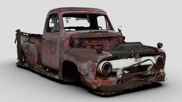 Wrecked Fire Chiefs Truck (Raw Scan) truck, abandoned, ruins, vintage, wreck, pickup, rusty, antique, american, emergency, fire, old, photogrammetry, vehicle, scan, 3dscan, car