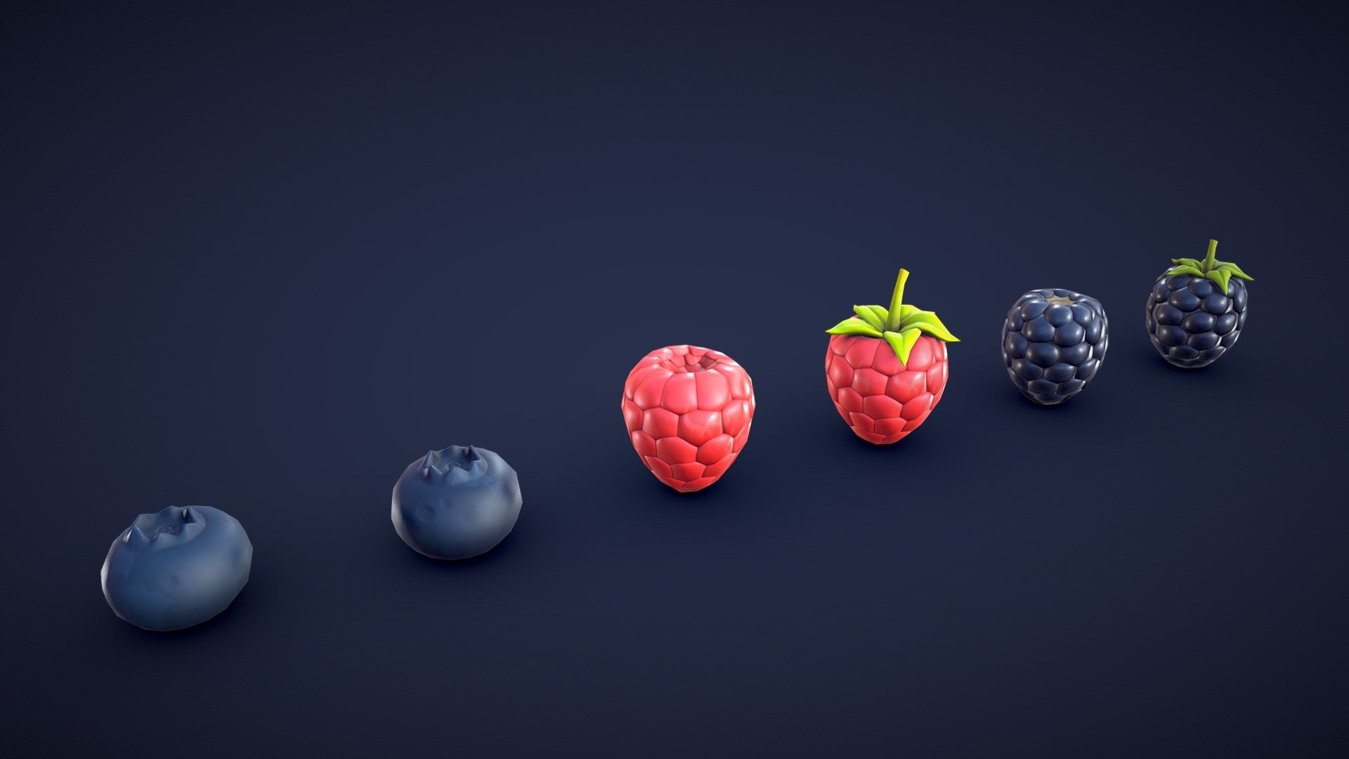 This asset pack contains 6 different berry meshes. Whether you need some fresh ingredients for a cooking game or some colorful props for a supermarket scene, this 3D stylized berry asset pack has you covered!

Model information:




Optimized low-poly assets for real-time usage.

Optimized and clean UV mapping.

2K and 4K textures for the assets are included.

Compatible with Unreal Engine, Unity and similar engines.

All assets are included in a separate file as well.
 - Stylized Berries - Low Poly - Buy Royalty Free 3D model by Lars Korden (@Lark.Art) 3d model