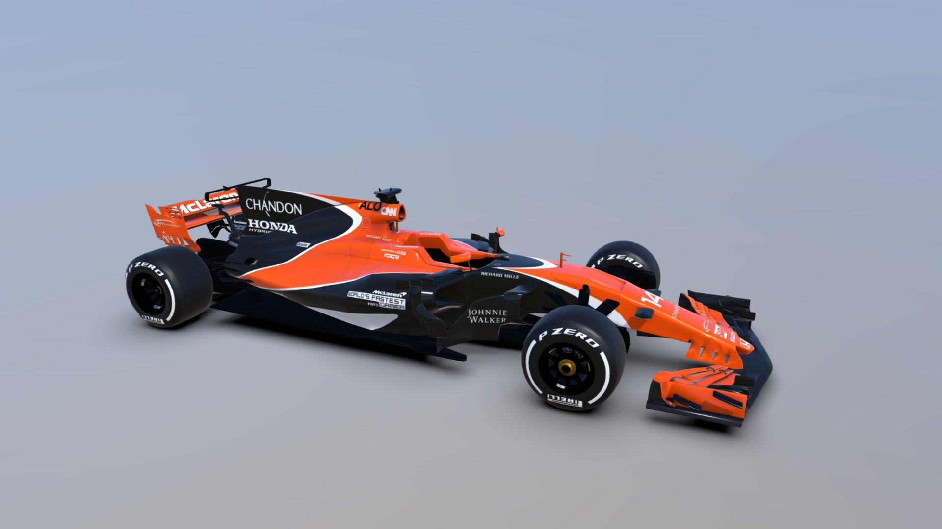 F1 2017 McLaren Honda MCL32, 3D model, low poly for Grand Prix 4.
Monza livery 3d model