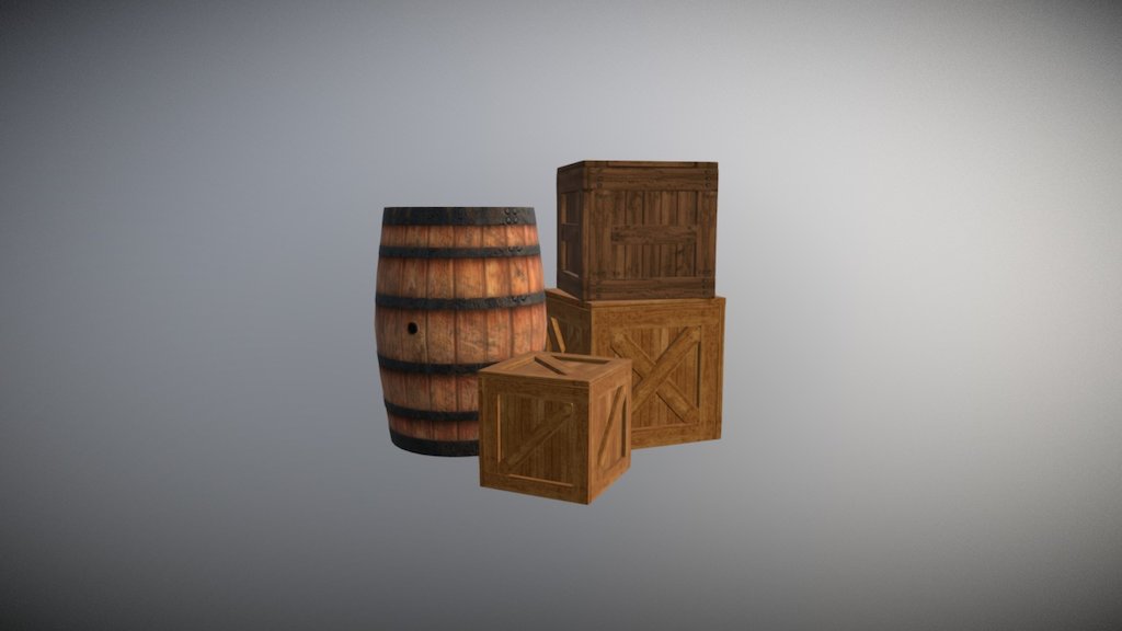 Props I made for my VFS Modelling project.
I had to make props that could be easily  duplicated and modified to have variation - Barrel and crates - 3D model by Montserrat (@momaro) 3d model
