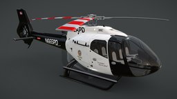 LAPD Helicopter EC130-H130 Livery 18 flying, games, rotor, airplane, copter, unreal, heli, chopper, realtime, eurocopter, flight, aviation, propeller, aircraft, airbus, unity, pbr, lowpoly, helicopter, gameready, ec130, noai, h130
