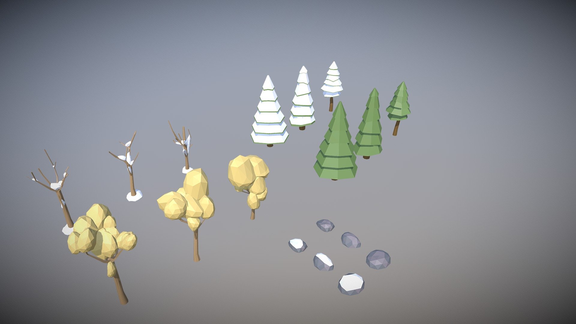 Hi everyone!

That some little low poly asset with autumnwinter trees for forest generation by particles or another ways. Hope you enjoy it 3d model