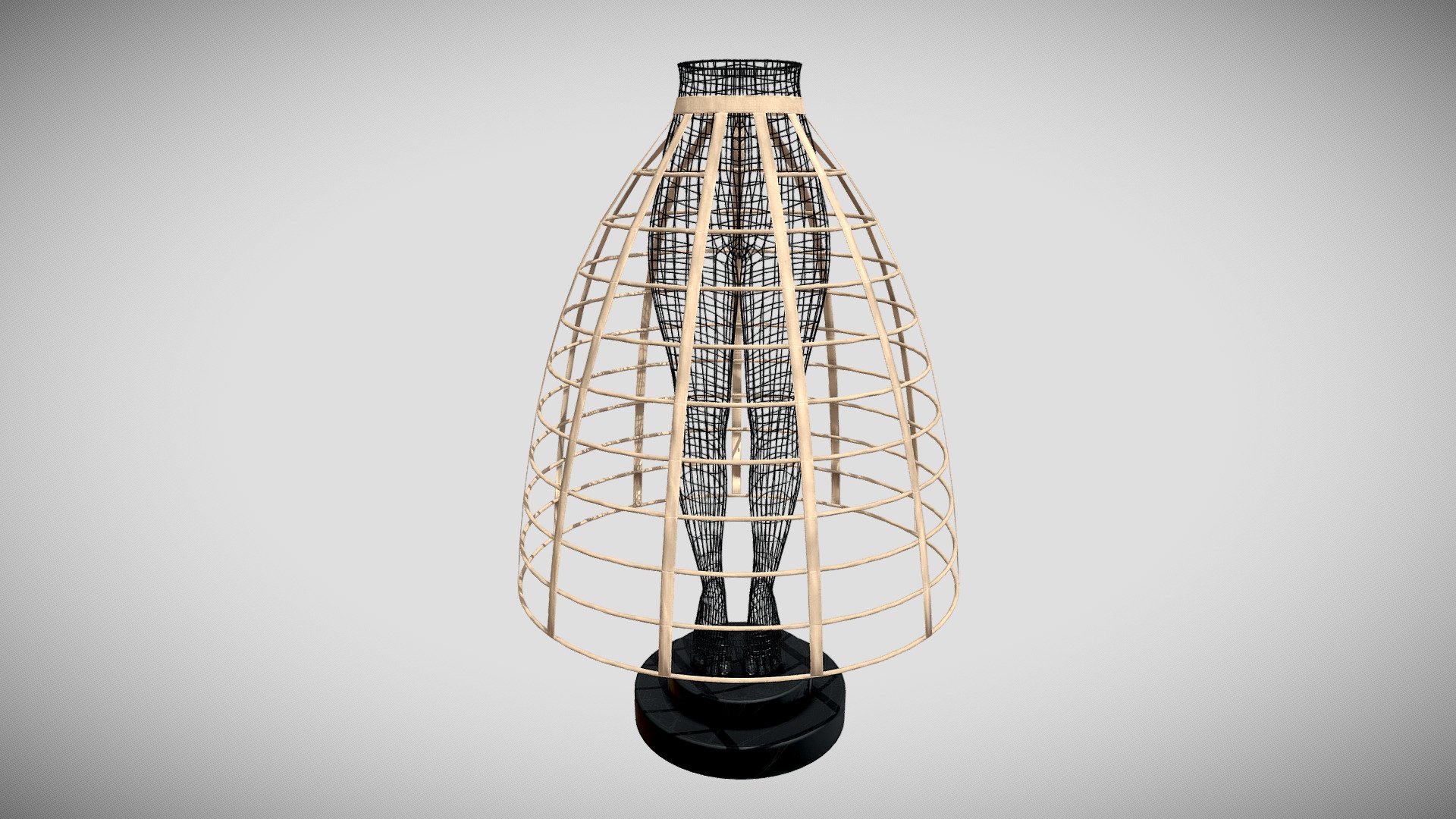 The 3D model presents a digital reconstruction of a historical crinoline - a special framework used to expand the fullness of the skirt in the mid 19th century. The crinoline is presented in a historical patent (U.S. Patent № 22875). It has 10 hoops and 11 ribbons. A new method of parameterisation was applied to reproduce the shape and construction of the hoops, ribbons and belt (for further details see https://doi.org/10.1080/00405000.2019.1621042). The authors of the 3D model are

Aleksei Moskvin https://independent.academia.edu/AlekseiMoskvin

Mariia Moskvina https://independent.academia.edu/MariiaMoskvina

(Saint Petersburg State University of Industrial Technologies and Design)

DOI: http://dx.doi.org/10.13140/RG.2.2.25155.12320

The authors thank Prof. Victor Kuzmichev from Ivanovo State Polytechnic University for his important contribution to this reconstruction 3d model