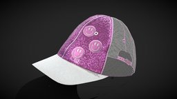 Pink Baseball Cap hat, jewellery, style, mesh, cap, cloth, jewelry, fashion, pink, ar, shiny, snapback, wear, hiphop, instagram, headwear, glitter, embroidery, streetwear, baseball-cap, fashion-style, embroidered, sequin, low-poly, lowpoly, y2k