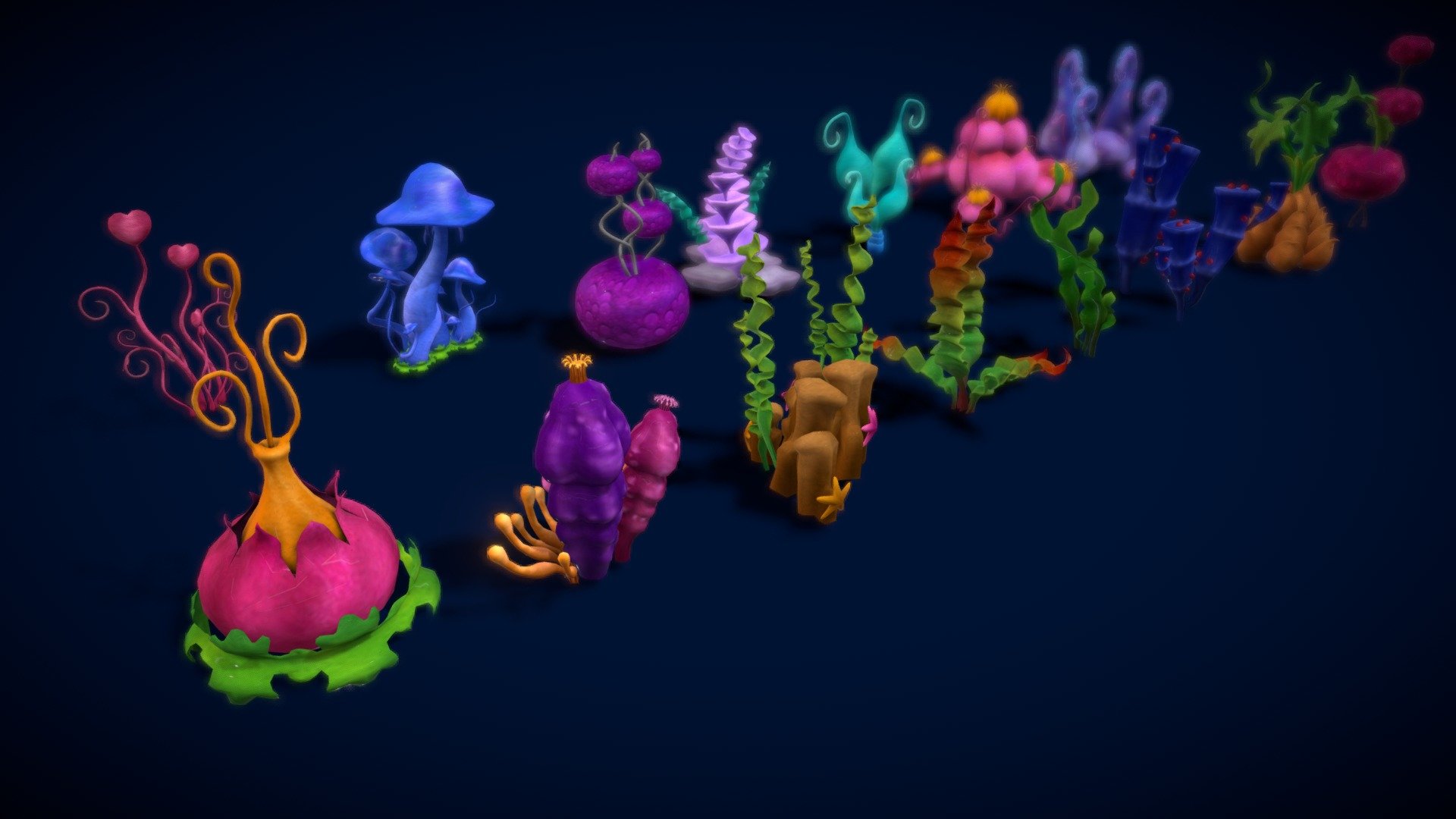 This is Cartoon Seaweed 8 is now available with animation for some coral!
As its name, this asset is extensively packed for easy creation of complex underwater environments. 
All elements help you to create a colorful world for an aquarium game, fishing game, or simply decoration item in your social game!
Pack contains 15 +prefabs, easy to customize your own forest of underwater plants. In detail, the model is attached as below: 
- Seaweed : 15+ types in the 100+ variations 
-  Atlas texture with size 1024x1024. 
-  Geometry: +Triangles: 135235 +Polygons:71401 +Vertices: 69403 - Cartoon Seaweed 8 - Buy Royalty Free 3D model by vustudios 3d model