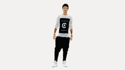 Teen with a tattoo in a white t-shirt 0206 style, white, people, clothes, miniatures, realistic, teen, t-shirt, character, 3dprint, model, man, human, male