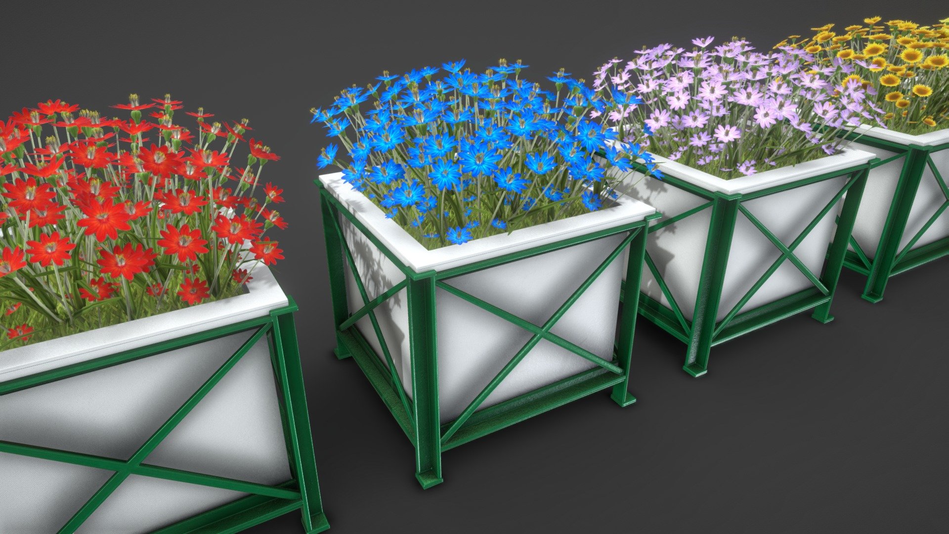 A revised version of the flower planter collection.




The flower planter is now pbr textured (4k).






Object Name - City Flower Pot Blue Flowers 

0.904m x 0.905m x 1.005m

Polygons = 6491






Object Name - City Flower Pot Red Flowers 

0.904m x 0.905m x 1.005m

Polygons = 6491






Object Name - City Flower Pot Sunflowers 

0.904m x 0.905m x 1.025m

Polygons = 5687






Object Name - City Flower Pot Violet Flowers 

0.904m x 0.905m x 1.005m

Polygons = 6491






Object Name - City Flower Pot White Flowers 

0.904m x 0.905m x 1.005m

Polygons = 6491






Object Name - City Flower Pot Yellow Flowers 

0.904m x 0.905m x 1.005m

Polygons = 5699






Object Name - Flower Planter  

0.744m x 0.744m x 0.656m

Polygons = 1920






old version



3d-modelled and textured by 3DHaupt in Blender-3D - Flower Planters Version 2 - Buy Royalty Free 3D model by VIS-All-3D (@VIS-All) 3d model