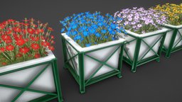 Flower Planters Version 2 red, pot, flower, white, flowers, collection, yellow, sunflowers, violet, low-poly-model, 3dhaupt, lowpoly, city, blue