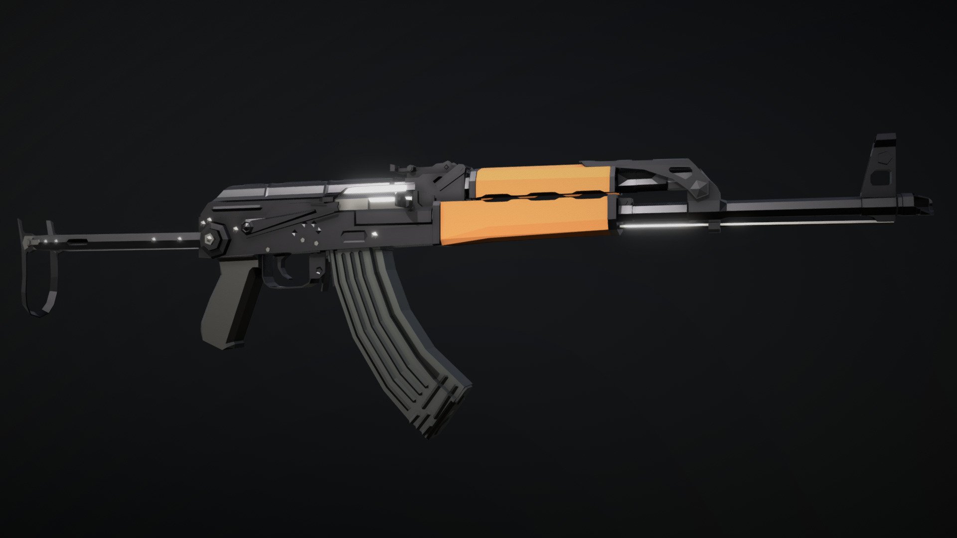 Low-Poly model of the Zastava M70AB2, an AK variant with an underfolding stock, a gas shutoff valve with a function as a rear sight for launching rifle grenades, and an empty mag bolt hold-open 3d model
