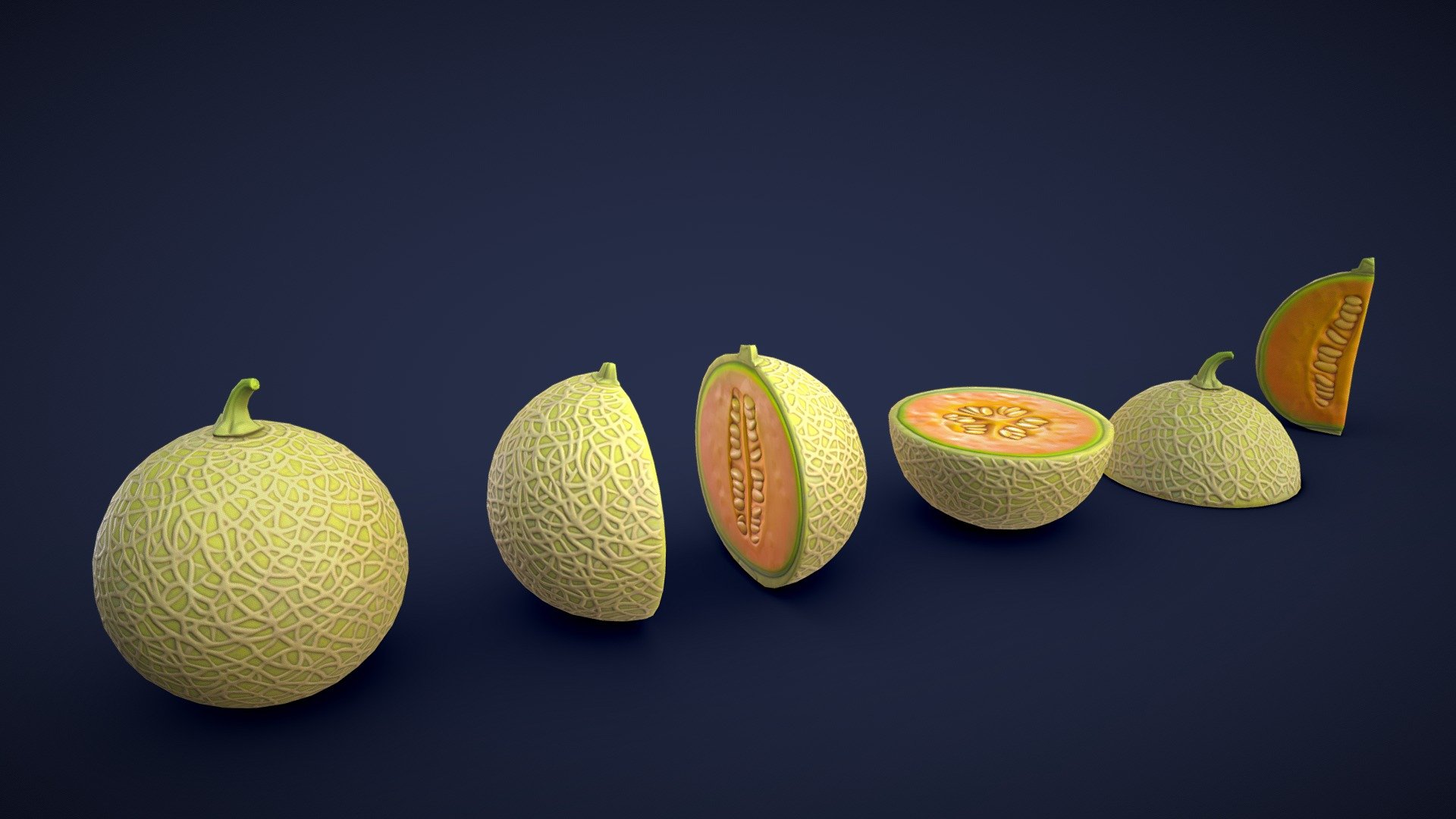 This asset pack contains 6 different cantaloupe meshes. Whether you need some fresh ingredients for a cooking game or some colorful props for a supermarket scene, this 3D stylized cantaloupe asset pack has you covered! 🍈

Model information:




Optimized low-poly assets for real-time usage.

Optimized and clean UV mapping.

2K and 4K textures for the assets are included.

Compatible with Unreal Engine, Unity and similar engines.

All assets are included in a separate file as well.
 - Stylized Cantaloupe - Low Poly - Buy Royalty Free 3D model by Lars Korden (@Lark.Art) 3d model