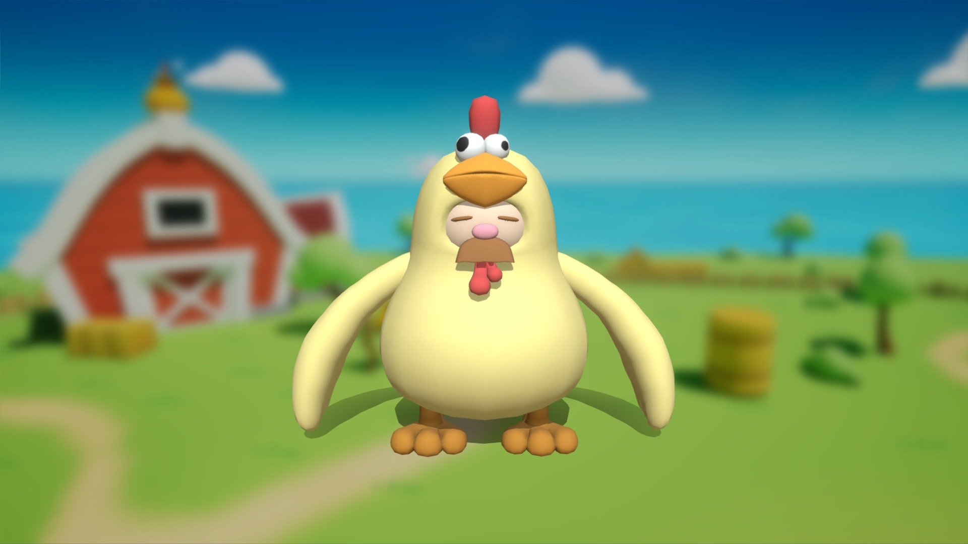 Chicken suit farmer character from the game Harvest Havoc with an idle animation 3d model