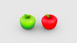 Cartoon red apple and green apple food, fruit, garden, apple, orchard, delicious, sweet, health, juicy, lowpolymodel, healthy, handpainted
