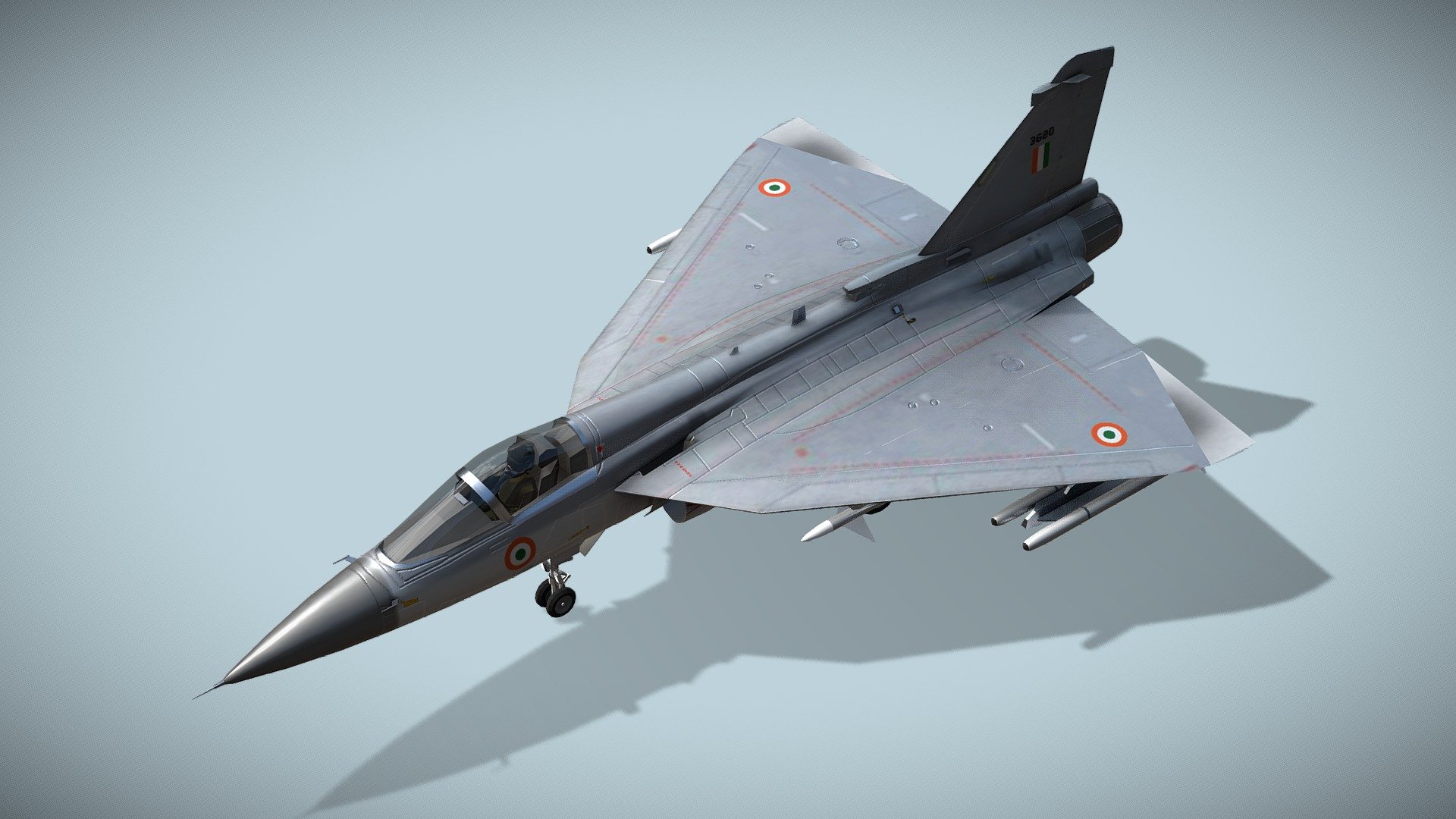 HAL Tejas

Lowpoly model of indian supersonic lightweight fighterjet



The HAL Tejas is an Indian single engine, delta wing, light multirole fighter designed by the Aeronautical Development Agency (ADA) in collaboration with Aircraft Research and Design Centre (ARDC) of Hindustan Aeronautics Limited (HAL) for the Indian Air Force and Indian Navy. It was developed from the Light Combat Aircraft (LCA) programme, which began in the 1980s to replace India's ageing MiG-21 fighters but later became part of a general fleet modernisation programme. In 2003, the LCA was officially named &ldquo;Tejas