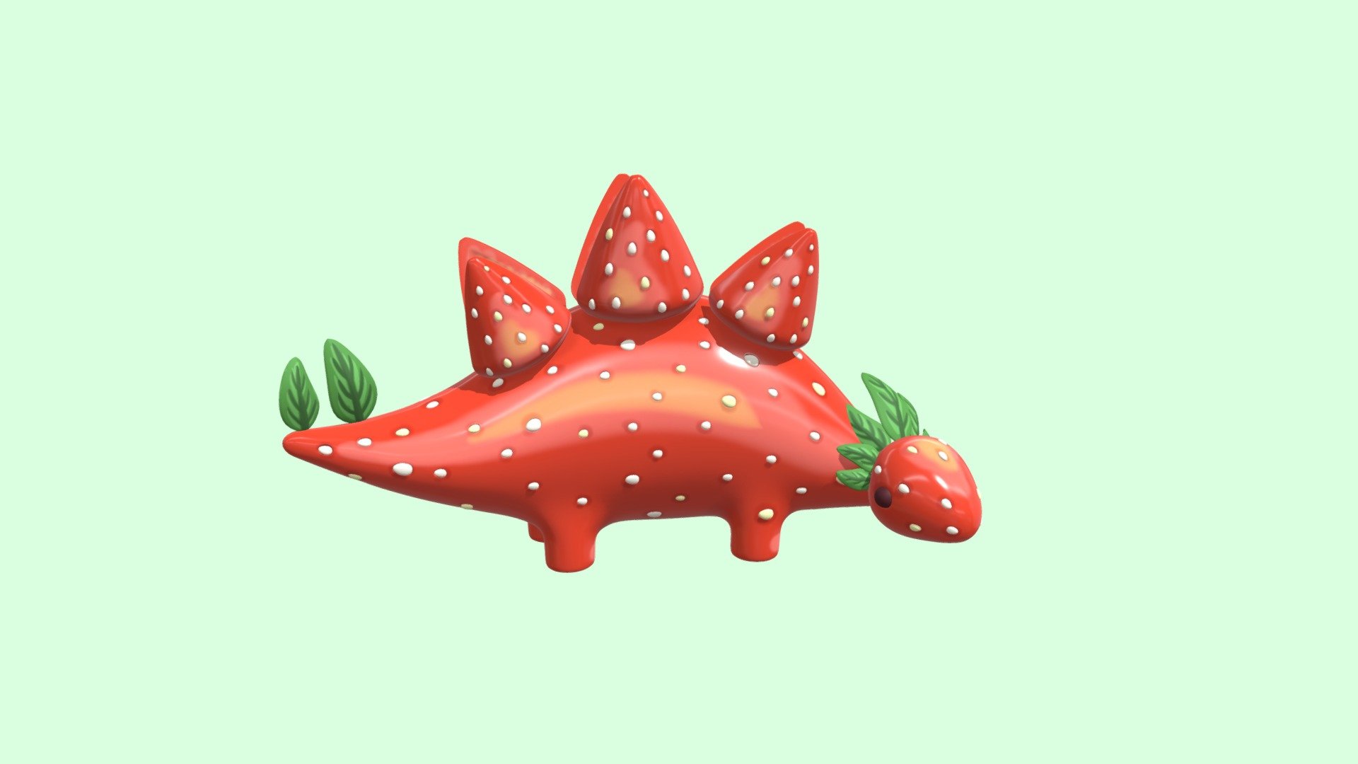 Original concept by the talented trisarahtops-sketches on tumblr. Super cute art all around, but I fell in love with the fruit dinosaurs.

Please check out the original artwork on her blog!

Bananasaur was simple shapes, with at least an attempt at keeping it low poly. In the end though, this is fun for me, and I'm not putting restrictions on the poly count for myself anymore. This guy is adorable and should be no matter how many times he is subdivided 3d model