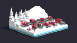 Cartoon Low Poly Winter Machines Pack kit, truck, winter, toy, ice, set, motor, jeep, snow, pack, mountain, travel, rider, snowboard, cold, bundle, snowbike, slope, winter-sport, firtree, ratrack, asset