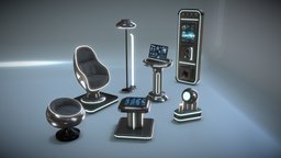 Futuristic Furniture lights, style, gadget, future, fashion, chairs, electronics, furniture, tables, science, screens, lowpoly, futuristic, technology