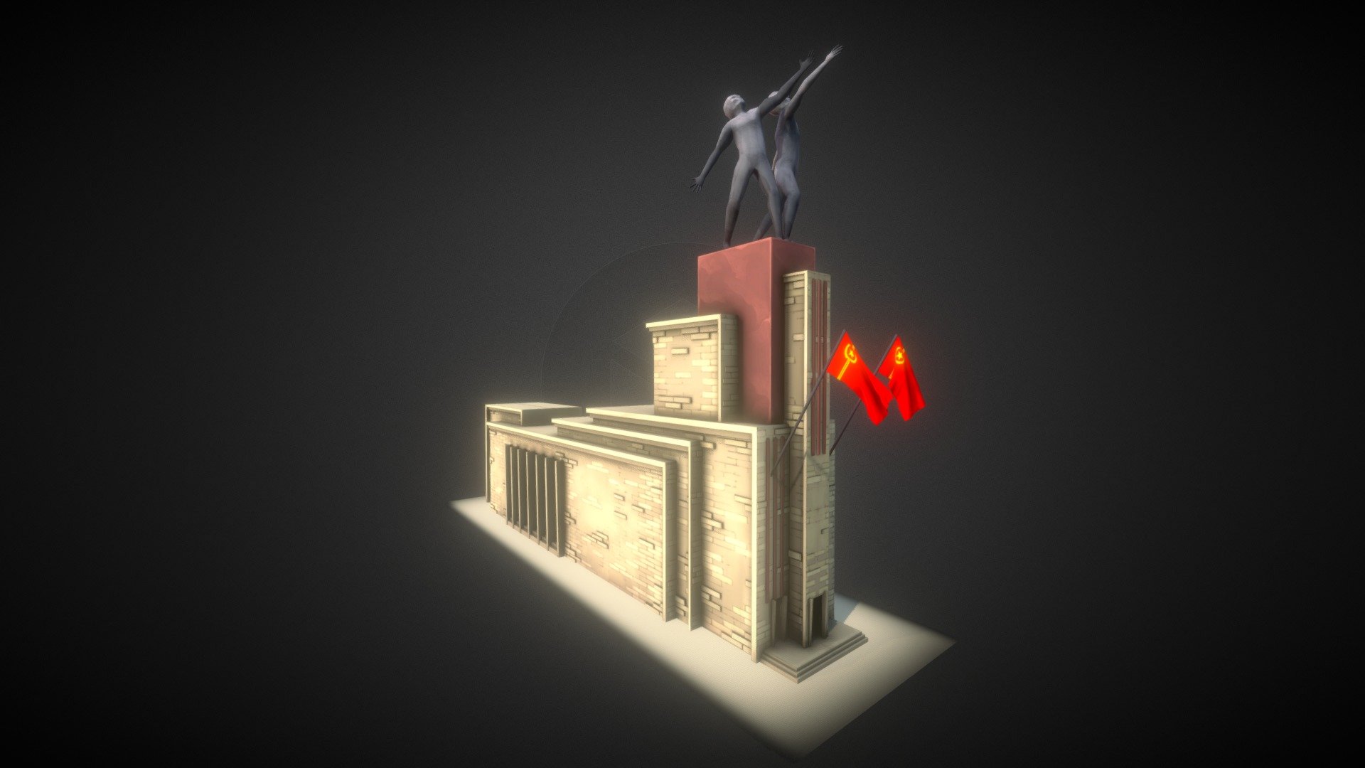 A building for my game its going to be very communist :) (not that i am communist) the guys on top still need work and symbols and somem more flaggs would not hurt - 1937 sovjet world expo inspired building - 3D model by adamnsexyname (Pieter) (@adamnsexyname) 3d model