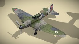 Ilyushin IL-2 Sturmovik ww2, airplane, fighter, bomber, soviet, attack, aircraft, ilyushin, il-2, sturmovik, lowpoly, gameasset, plane