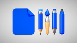 Stationery stylized (office pack) office, pencil, pen, study, pack, sheet, brush, stylus, stationery, cartoon, stylizedd