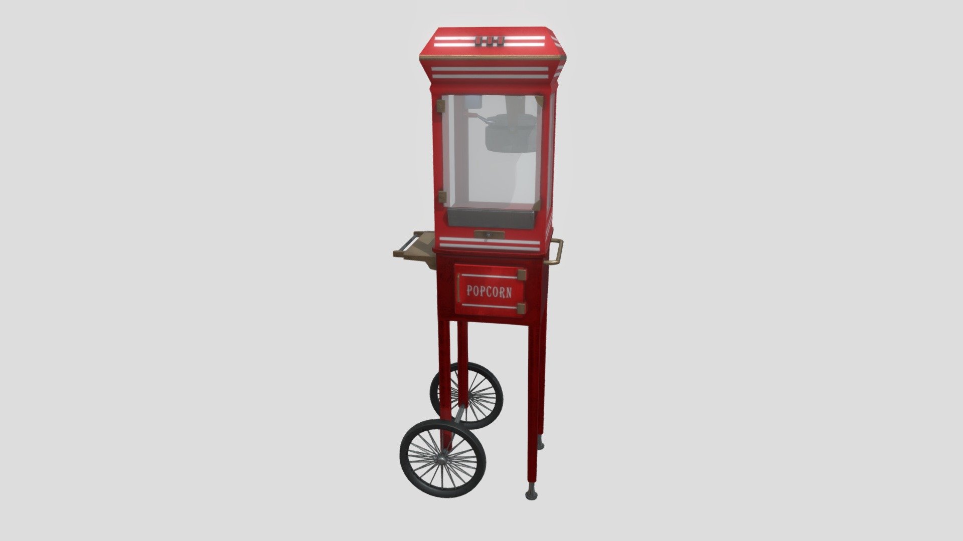 Popcorn Machine 3D model  

Asset was modeled in Maya LT, the textures were made in Substance Painter, and materials were assembled in Blender. 

Files incuded:  Udim Textures, GLB, Blender FBX, Maya LT FBX, Blender OBJ, Maya LT OBJ

Polygons: 8,470
 Tris: 14,345 - Popcorn Machine - Buy Royalty Free 3D model by nathanielbrenner 3d model
