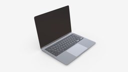 Laptop mockup 01 modern, computer, lcd, laptop, open, monitor, aluminum, display, silver, business, mockup, notebook, background, 3d, pbr, mobile, technology, screen