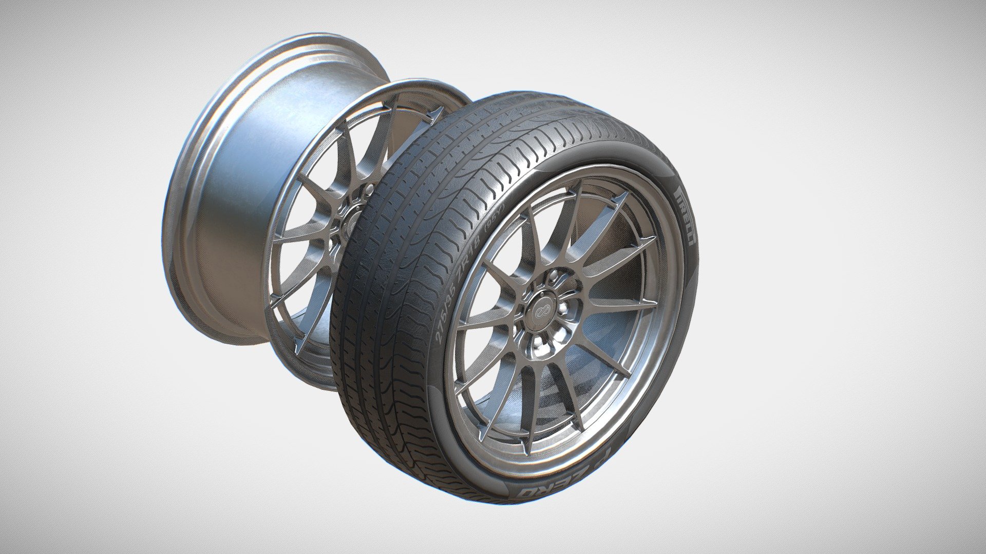 Low Poly 3D of Enkei NT03+M rim with Pirelli P-Zero tires, size 275/35 R30 18 inches Rim Made within Blender - Enkei NT03-M with Pirelli P-Zero Wheels - Buy Royalty Free 3D model by Mozzarellarch 3d model