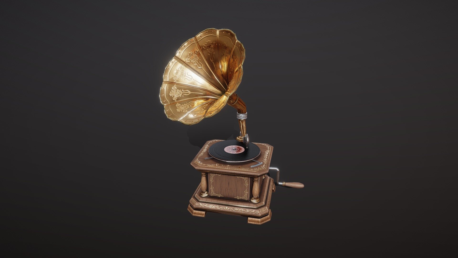 Classic style antique gramophone, including five groups of animations.
Additional files have modern play buttons available.
The circle in the center of the disc is a piece of texture, and the record cover texture can be replaced by yourself.





Number of meshes :
Gramophone 6229 tris
Disc 360 tris
Button: 300 tris




Texture format: png



Texture size: 2048x2048

Albedo, Base Color, AO, Normal, Specular
(disc center cover  texture size is 1024x1024 and only albedo)




Animation count: 5
 - Vintage Antique Gramophone - Buy Royalty Free 3D model by Experience Lab Art (@Experience_Lab_Art) 3d model