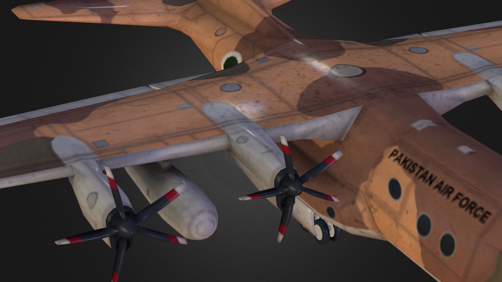 A low poly Pakistani Air Force plane (C 130 J) for a game project under development.
http://bharatnag.tumblr.com - C130J - 3D model by bharatnag 3d model